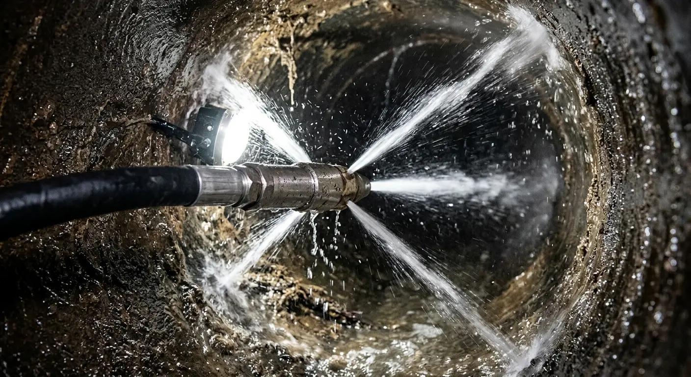 High-pressure hydro jetting nozzle cleaning sewer pipe for Storm Drain Cleaning in Port Royal